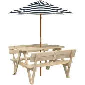 vidaXL Picknicktisch für 4 Kinder mit Sonnenschirm Massivholz Tanne