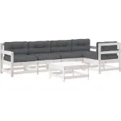 vidaXL 6-tlg. Garten-Lounge-Set mit Kissen Weiß Massivholz