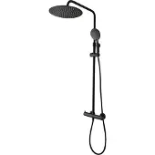 Tiger Twiss Duschsystem, Dusch Set inkl. Regendusche mit 30cm Durchmesser, Handbrause mit 3 Strahlarten, hhenverstellbarer Duschstange, Brauseschlauch und Thermostat, schwarz