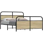 vidaXL Metallbett ohne Matratze Sonoma-Eiche 150x200 cm