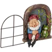 Relaxdays Zwerg mit Fenster, wetterfeste Gartendeko, Baumzwerg zum Aufhängen, HxBxT 17 x 12 x 4,5 cm, Kunststein, bunt