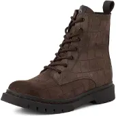 Tamaris Schnürboots , Damen, Gr. 37, wärmend, braun (mokka croco), Veloursleder, Reptilienprägung, Schuhe Schnürboots, Schnürstiefelette, Chunky Boots mit logobedruckter Anziehlasche