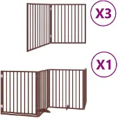 vidaXL 10-tlg. Hundetor mit Tür Faltbar Braun 800 cm Pappelholz