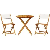 vidaXL 3-tlg. Bistro-Set Cremeweiß Stoff und Massivholz