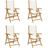 vidaXL 4-teiliges Set aus cremeweißem Stoff und Massivholz mit verstellbarer Rückenlehne