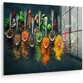 MuchoWow ACRYLGLASBILD Kräuter - Gewürze - Löffel 80x60 cm