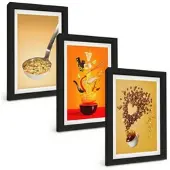 Tulup BILDER SET 3er Set - 20x30 cm Schwarzer Rahmen - Küchenthemen