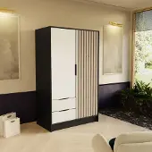 Masseno Drehtürenschrank PELOR 102/200/51 cm Modern Kleiderschrank 2-türig Schwarz