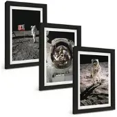 Tulup BILDER SET 3er Set - 20x30 cm Schwarzer Rahmen - NASA-Mondlandung