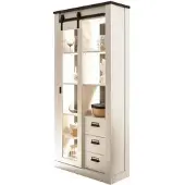 Furn.Design VITRINE weiß Pinie, anthrazit, Landhaus, Vitrinenschrank 93 x 201 cm