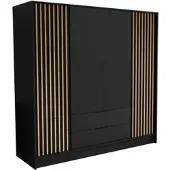 Masseno Drehtürenschrank PELOR 200/200/51 cm Modern Kleiderschrank 4-türig Schwarz