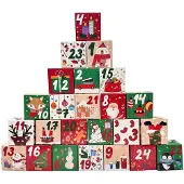 Sonstiges Adventskalender zum Befüllen mit 24 Schachteln, Weihnachtsmotive Rot/Grün, 7x7x7 cm