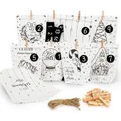 Sonstiges Adventskalender zum Befüllen Set mit 8 Designs, Juteschnur & Holzklammern, Weiß
