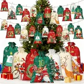Sonstiges Adventskalender zum Befüllen 2026, 24 Stoff-Säckchen mit Holzclips & Juteschnur, DIY-Set