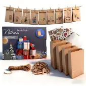 Sonstiges Adventskalender zum Befüllen 24 faltbare 3D Weihnachtshäuschen mit Zahlen-Modulen & Aufhängevorrichtung