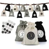 Sonstiges Jutesäckchen Adventskalender 24 Stück mit Zahlenaufkleber 10x14 cm Schwarz/Creme/Hellgrau