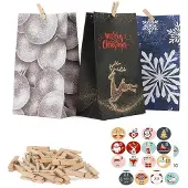 Sonstiges Adventskalender zum Befüllen 2026, 24 DIY Papiertüten mit Aufklebern und Holzklemmen