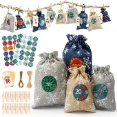 Sonstiges Adventskalender zum Befüllen Stoffbeutel 24 Stück mit Zahlenaufklebern und Anhängern