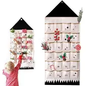 Sonstiges Adventskalender zum Befüllen Stoff Wandteppich 24 Taschen Schwarz Beige 118x48cm
