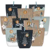 Sonstiges Adventskalender zum Befüllen, 24 Kraftpapiertüten, Zahlenaufkleber, Holzklammern, Dunkelblau Bunt