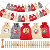 Sonstiges Adventskalender zum Befüllen, 24 DIY Weihnachtstüten, Grau+Rot, 12x15 cm