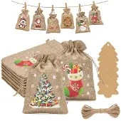 Sonstiges Adventskalender Jutesäckchen 24 Stück 13x18cm mit Anhänger und Kordel
