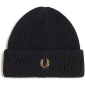 Fred perry für Herren. C3306 Klassische schwarze Wollmütze (OSFA), Lässig, Wolle
