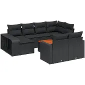 vidaXL 11-tlg. Garten-Sofagarnitur mit Kissen Schwarz Poly Rattan