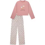Schiesser Mädchen Schlafanzug, lang - Muster, offenes Bein, Baumwolle Rosa / 128