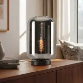 LumenXL Moderne gläserne Tischlampe schwarz mit Rauchglas - Solo