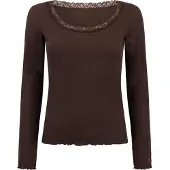 Hunkemoller Geripptes Langarmshirt mit Spitze Braun