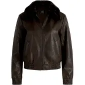 Zero Lederimitat-Blazer "Kunstleder-Jacke mit Kunstfellkragen", Damen, Gr. 36, schwarz (schwarz coffee), Obermaterial: 100% Polyester PES., Blazer Lederimitat-Blazer