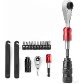 RockBros Fahrradreparaturset - Schwarz, 2x Reifenheber, 10x Bits, Metallgriff, Rassel