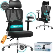 Songmics Ergonomischer Bürostuhl OBN067BH01, verstellbare Lendenwirbelstütze, Tragkraft bis zu 150 kg, schwarz