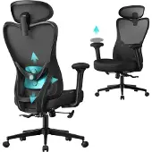 Songmics Bürostuhl ergonomisch, Schreibtischstuhl, Computerstuhl, verstellbare Lenden- und Kopfstütze