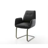 DELIFE Freischwinger Zoa-Flex Echt-Leder Schwarz Freischwinger flach Effektfinish Titan