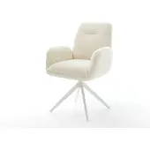 DELIFE Drehstuhl Zoa-Flex Teddystoff Beige Kreuzgestell breit Weiß 360° drehbar Wippfunktion Taschenfederkern