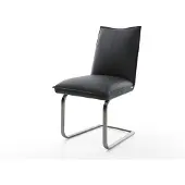 DELIFE Freischwinger Lelio-Flex Echt-Leder Schwarz Freischwinger flach Graphit Taschenfederkern