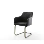 DELIFE Freischwinger Greg-Flex Echt-Leder Schwarz Freischwinger flach Effektfinish Titan Taschenfederkern