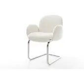 DELIFE Freischwinger Nube-Flex mit Armlehnen Bouclé Soft Beige Freischwinger flach Edelstahl Taschenfederkern