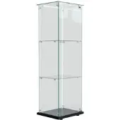 PXloue Vitrine 3-Stöckig Vitrinenschrank mit LED-Beleuchtung Schwarz