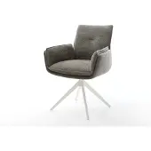 DELIFE Drehstuhl Nela-Flex Bouclé Soft Schlamm Kreuzgestell breit Weiß 360° drehbar Wippfunktion