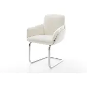 DELIFE Freischwinger Luan-Flex mit Armlehnen Bouclé Soft Beige Freischwinger flach Edelstahl