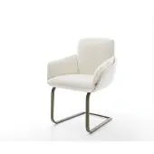 DELIFE Freischwinger Luan-Flex mit Armlehnen Bouclé Soft Beige Freischwinger flach Effektfinish Titan