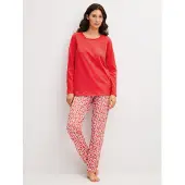 Calida Schlafanzug "Fruity Dreams", Damen, Gr. XL (52/54), rot glow, Single Jersey, Obermaterial: 100% Baumwolle, lang, Rundhals, Homewear-Sets Schlafanzug, Rundhals, Langarm, Pure Cotton, weich