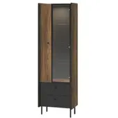 Beautysofa VITRINE Piano mit 2 Türen und 2 Schubladen, Mattschwarz + Warmia-Nussbaum