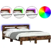 vidaXL Bettgestell mit Kopfteil LED-Beleuchtung Räuchereiche 140x190cm