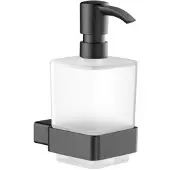Emco loft Flüssigseifenspender, Wandmodell, Behälter Kristallglas satiniert, Dosierpumpe Kunststoff, 052100501, Farbe: Schwarzchrom gebürstet