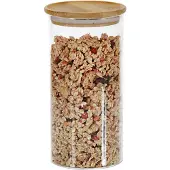 Kesper 38010, Container, Rund, 1,25 l, Natürlich/Natur, Transparent, Glas, Bambus, 200 mm