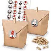 Itenga Adventskalender Set 29 Geschenktüten Klammern + Sticker Wichtelbande